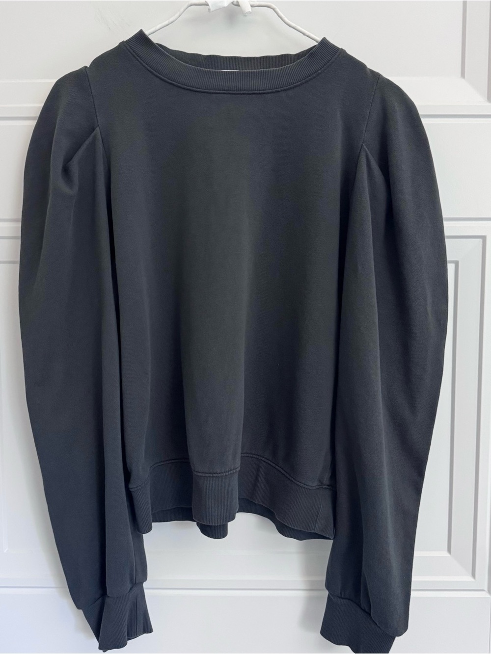 Z Supply Dark Gray/Charcoal Puff Sleeve Crewneck Sweatshirt, S
